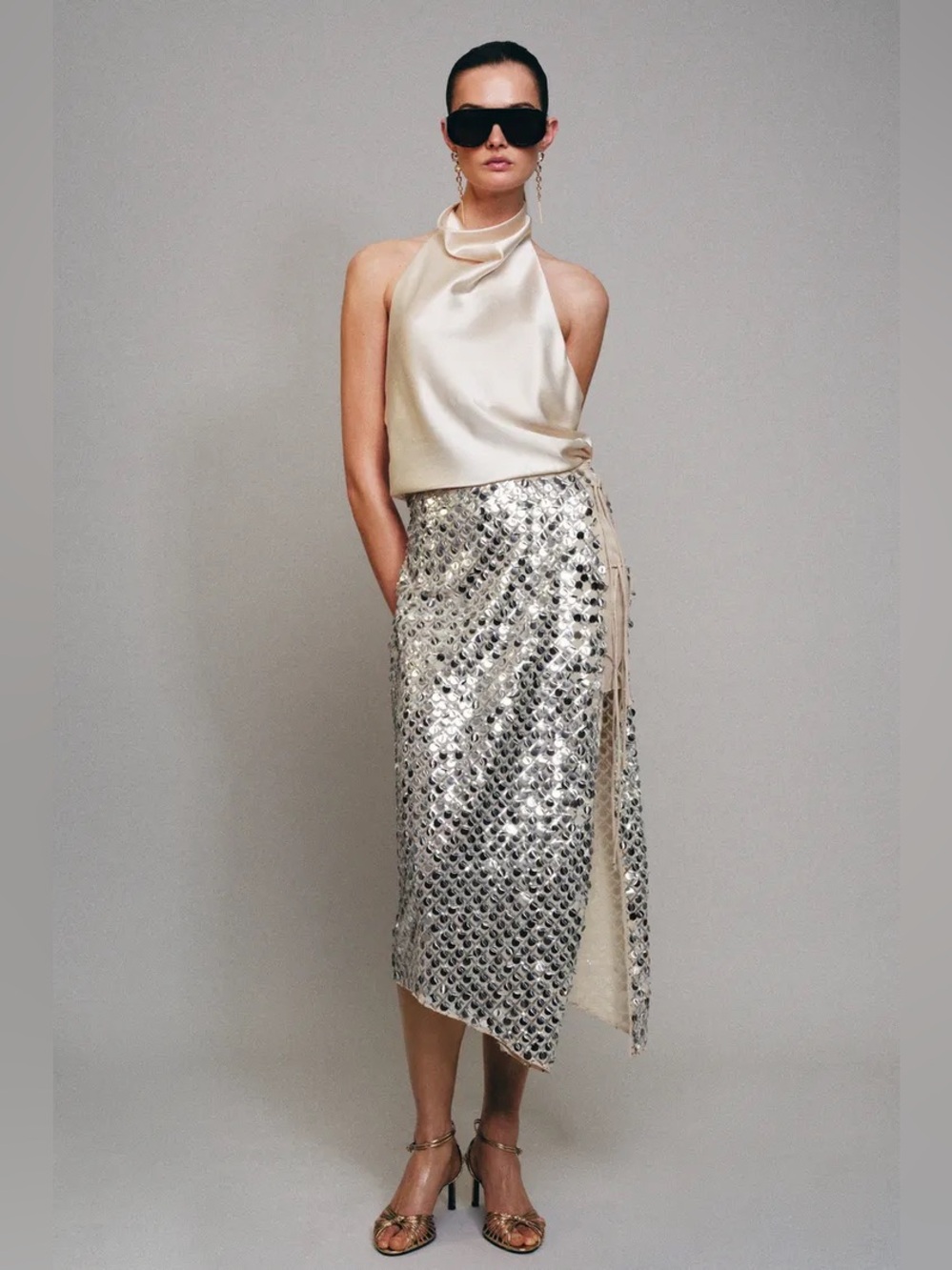 NWT Zara Woman Bloggers Fav ASYMMETRIC SEQUIN MIDI SKIRT Size M